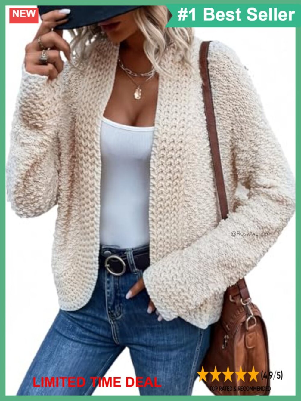 Chunky Knit Open Front Long Sleeve Cardigan Sweater Coat Loose Fit